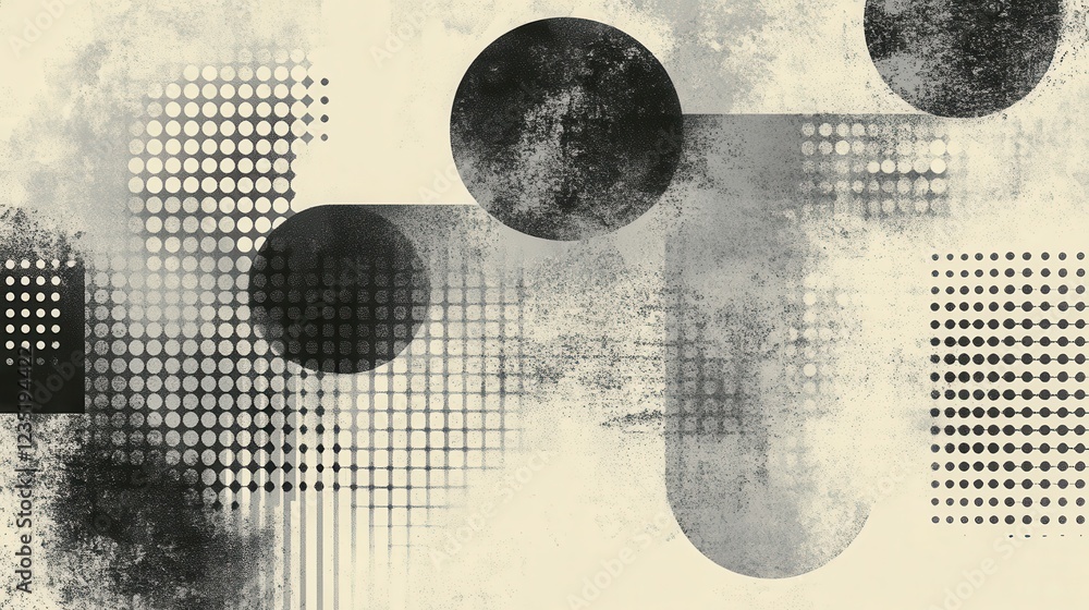 Poster abstract geometric shapes in monochrome style and texture design