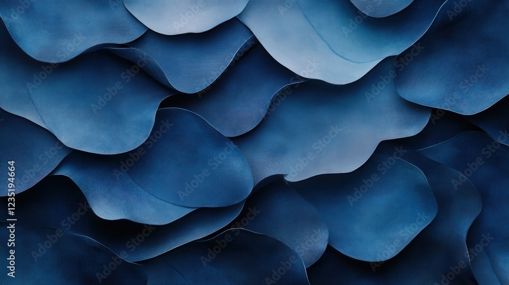 Poster Smooth Blue Waves of Textured Fabric Creating Depth and Dimension