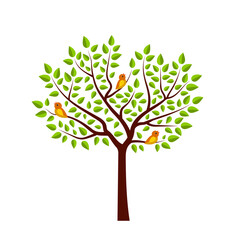 tree and birds isolated on white background