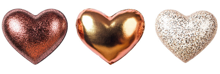 Glitzernde und metallische herzförmige Ornamente in Roségold- und Silbertönen png