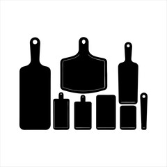 Set of Kitchen Cutting Boards Silhouette in various poses isolated on white background