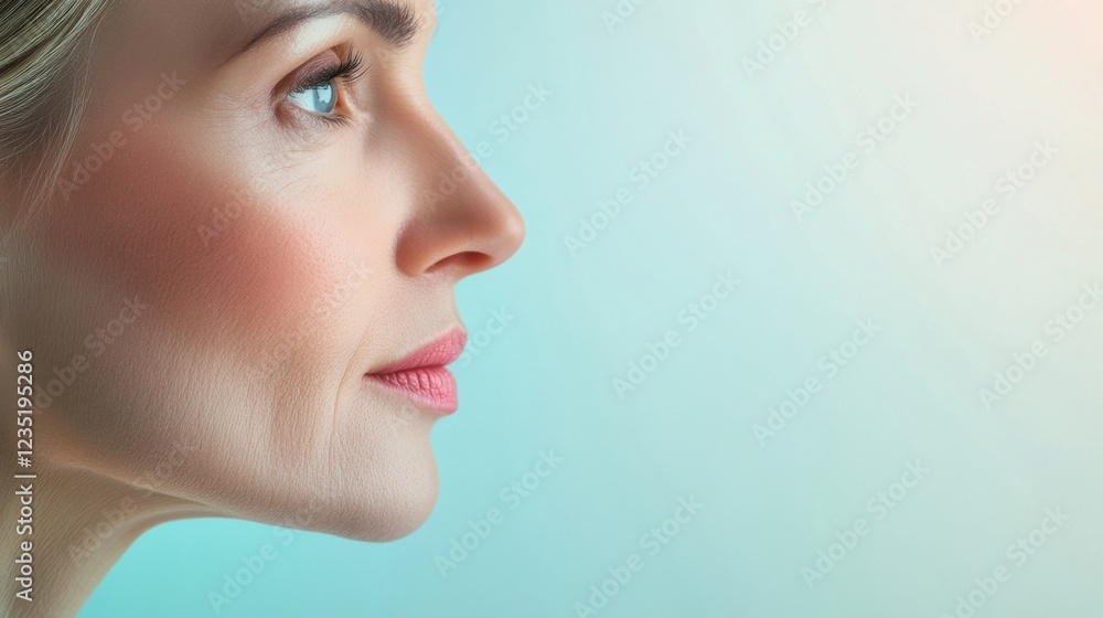 Poster comparison of aging and youth shown through two side by side faces displaying contrasting skin textu