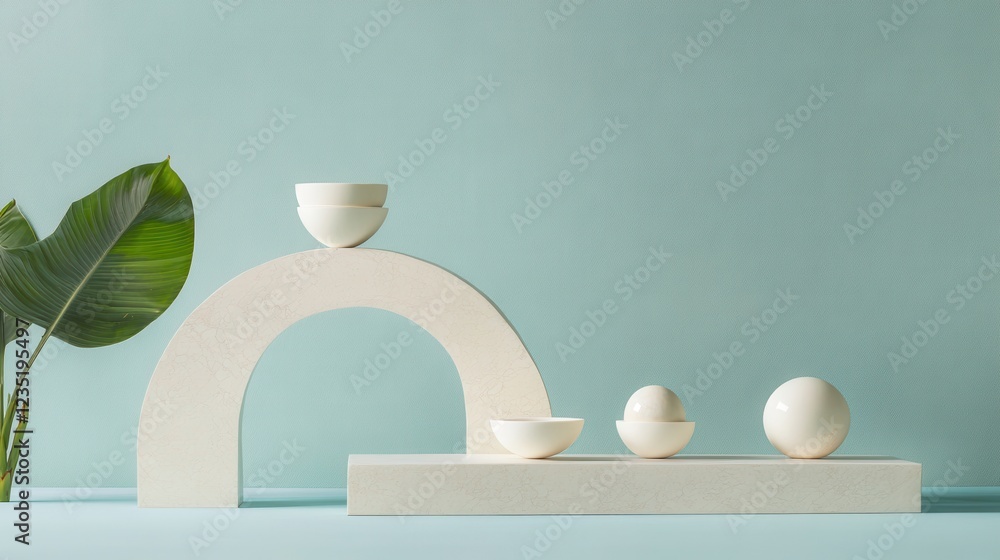Aufkleber minimalist setting with decorative bowls and geometric shapes