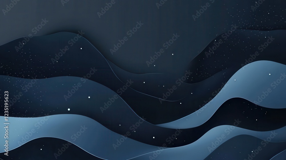 Poster serene abstract waves in dark tones with subtle starry texture