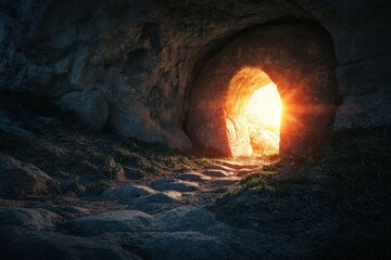 Cave Entrance with Sunlight, Path to Hope and Mystery