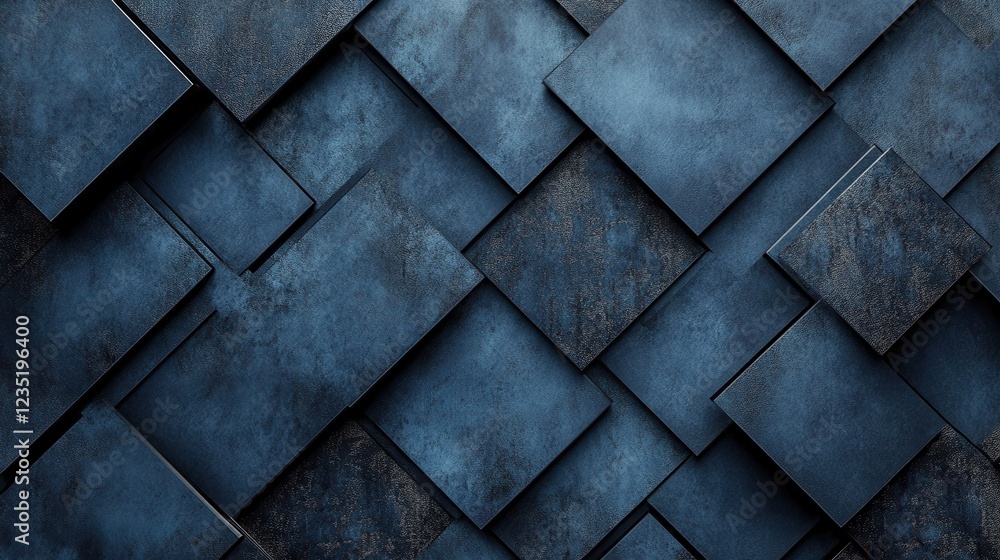 Poster textured blue surface with geometric square patterns and depth