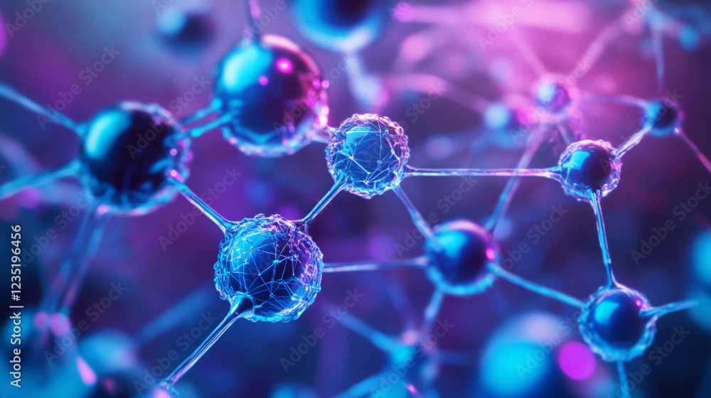 Poster microscopic view showcasing the intricate structure and connections of nanotechnology at the molecul