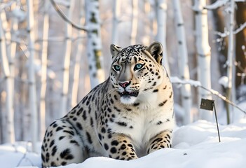Fototapeta premium snow leopard in snow