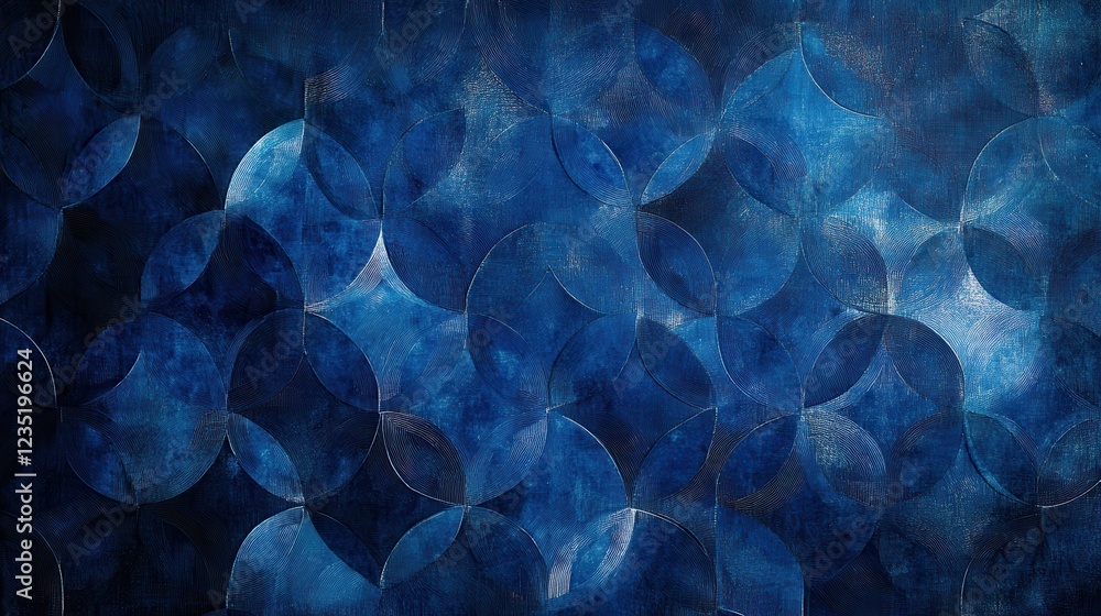 Poster abstract blue circular pattern with textured background elements