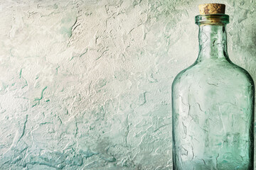 Frosted bottle glass texture with unique surfaces and soft green tones creates a rustic ambiance in natural light