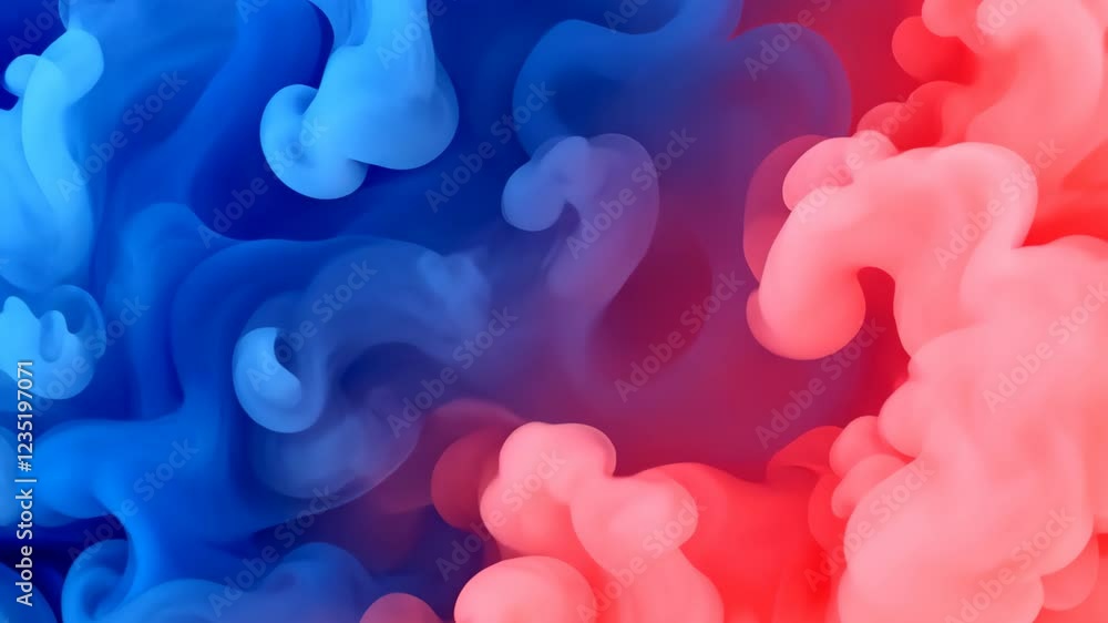 Poster abstract blue and red fractal clouds in vibrant gradient, digital art background design in modern 16