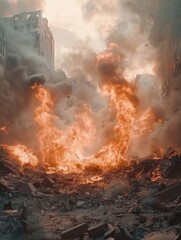 Obraz premium Apocalyptic destruction of buildings