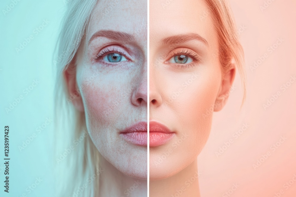 Poster contrast of youth and age captured in a side by side portrait showcasing two distinct facial appeara