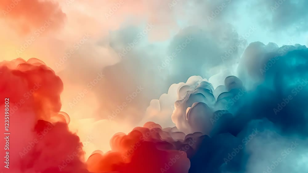 Aufkleber abstract fractal clouds in blue and red tones creating a dreamy atmospheric art design with 16:9 asp