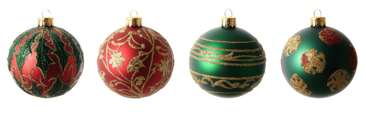 Festlicher Weihnachtsschmuck mit roten und grünen Motiven am Weihnachtsbaum png