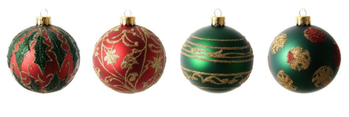 Festlicher Weihnachtsschmuck mit roten und grünen Motiven am Weihnachtsbaum png