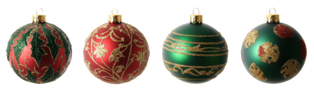 Festlicher Weihnachtsschmuck mit roten und grünen Motiven am Weihnachtsbaum png