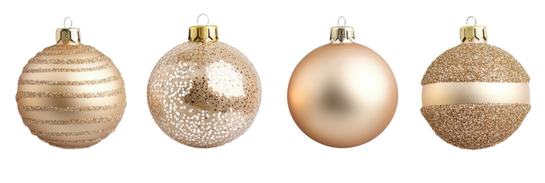 Elegante Weihnachtskugeln in Gold und Champagner auf transparentem Hintergrund png
