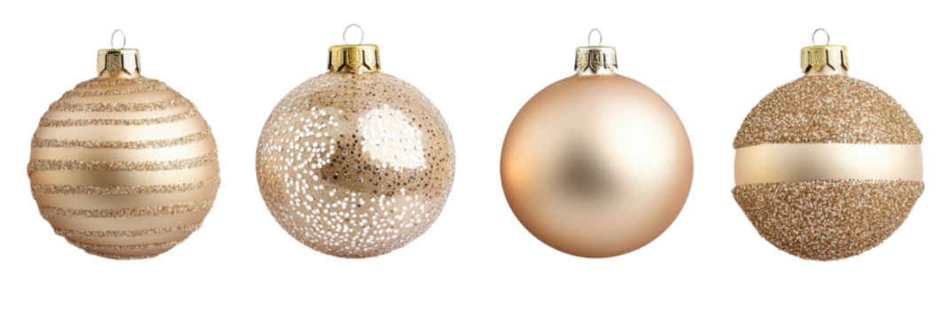 Elegante Weihnachtskugeln in Gold und Champagner auf transparentem Hintergrund png
