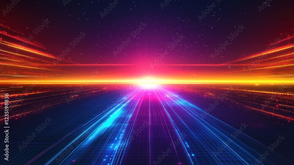 Poster futuristic abstract visual with bright lights and dynamic lines