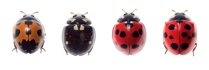 Verschiedene Marienkäferarten mit einzigartigen Mustern und Farben png
