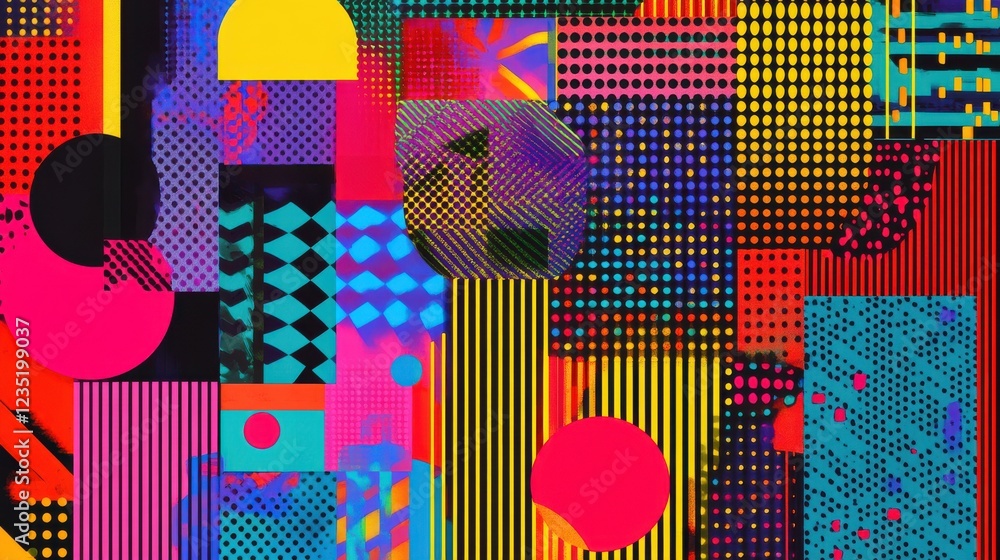 Poster bright abstract patterns with geometric shapes and vibrant colors