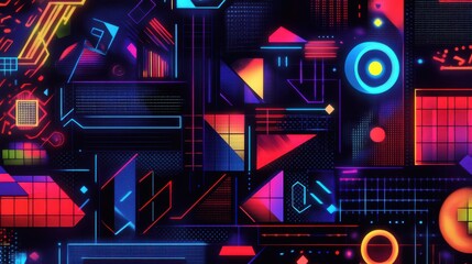 Vibrant Geometric Shapes and Patterns in Neon Colors for Design