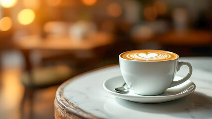 Fototapeta premium Cup of cappuccino with latte art in the form of hearts on the foam.