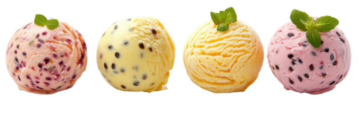 Bunte Eiskugeln mit Minzgarnitur isoliert auf transparentem Hintergrund png