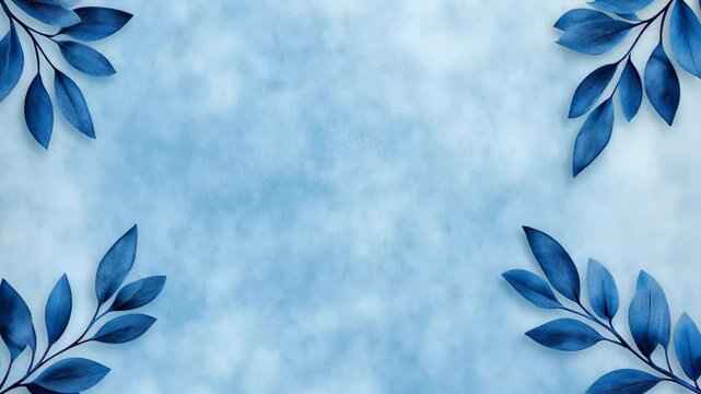 Blue Vintage Marbled Texture With Intricate Border Design Featuring Elegant Leaf Motifs On Calm Background For Artistic And Decorative Projects In Classic Style With Subtle Natural Elements