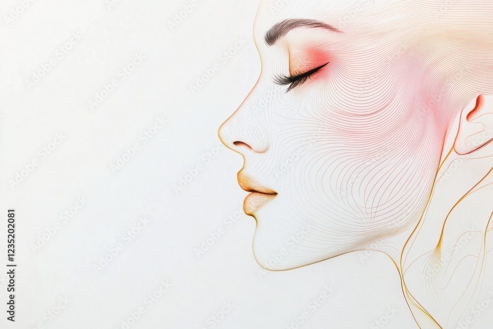 Poster silhouette of a womans profile showcasing golden ratio lines in a minimalistic design. generative ai