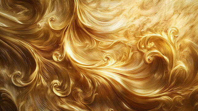 Elegant gold patterns with fluid, swirling movement evoke a sense of opulence and motion, combining visual drama with a contemporary artistic flair. Baroque Drama. Illustration