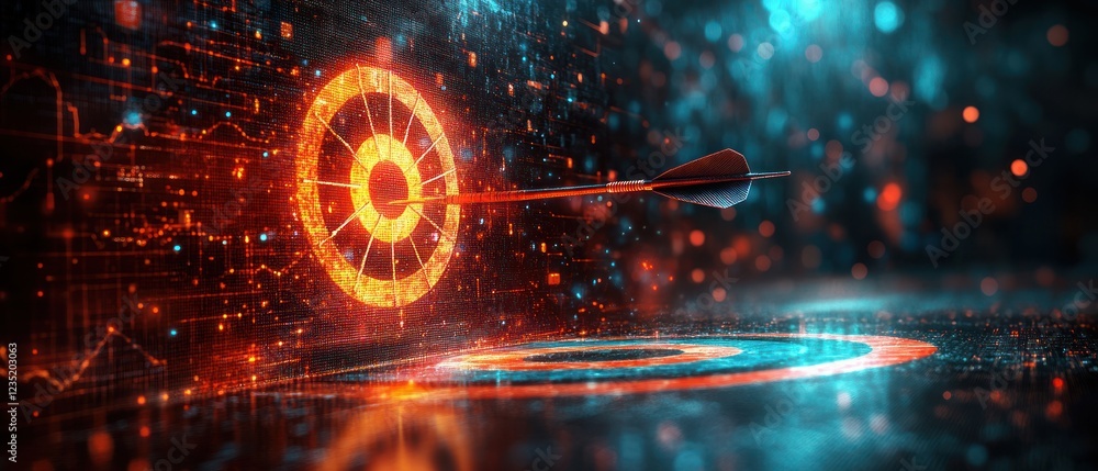 Aufkleber digital dartboard with glowing effects and data visuals