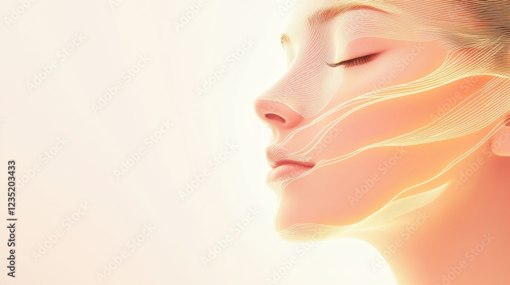 Poster silhouette of a womans face featuring golden ratio lines in soft light. generative ai
