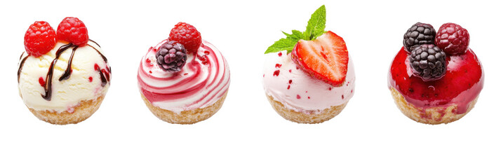 Verschiedene Minidesserts mit Beeren, Sahne und Früchten png