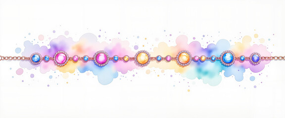 Colorful bejeweled anklet illustration on white background, fashion concept