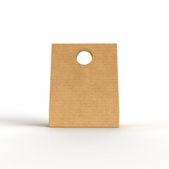 Brown paper bag standing on white background