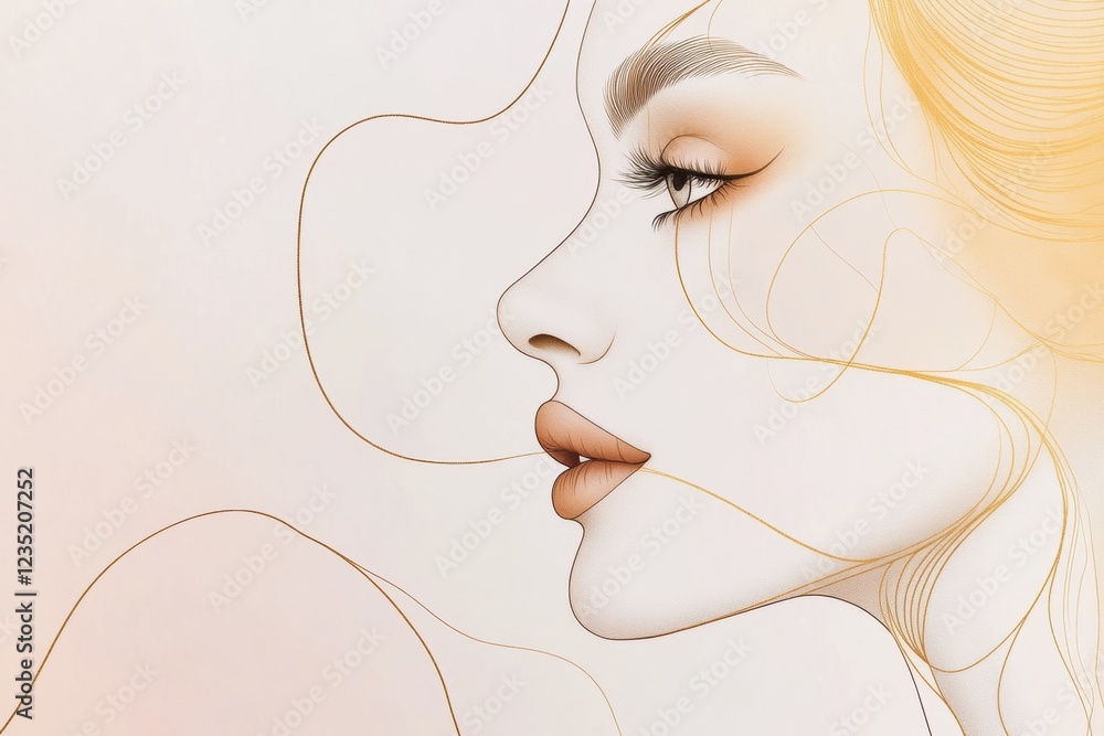 Poster silhouette of a womans face featuring golden ratio lines highlighting facial structure and beauty di