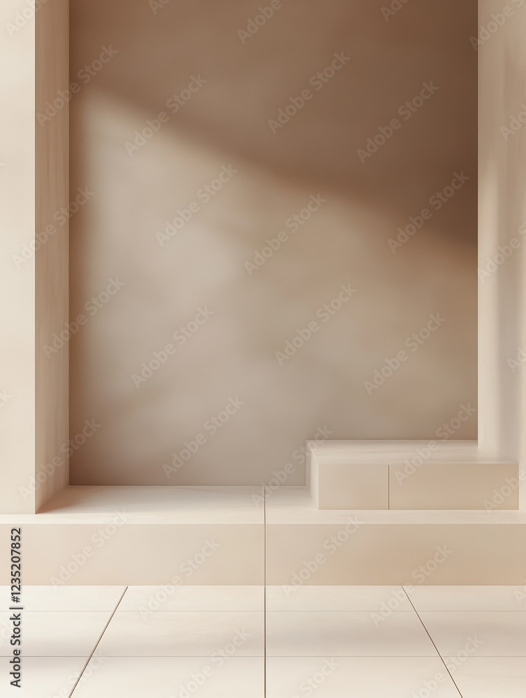 Poster abstract minimal beige and cream geometric block design with subtle shadows
