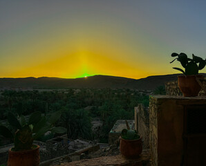 Sunset from the terrace of a beautiful hotel in the town of Tata in Morocco