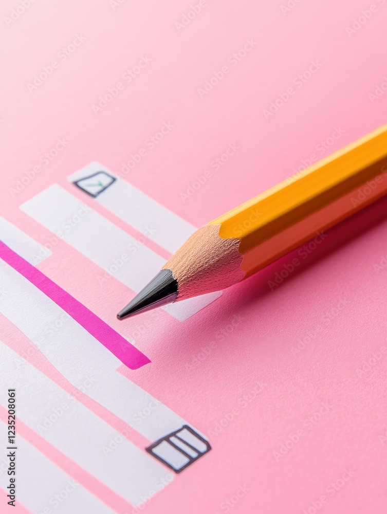 Poster a colorful checklist with a pencil on a pink background, emphasizing organization and task managemen