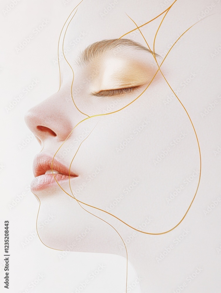 Poster silhouette of a womans face with golden ratio lines reflecting beauty and proportion elements. gener