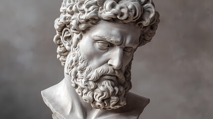 Detailed sculpture of david with expressive features, neutral background. Renaissance Portrait. Illustration