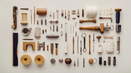 Handmade creative DIY projects icons collection. Arts and crafts kit, sewing machine, needle, pins, threads, painting tools set and carpentry equipment for wood work. Vector on white background.