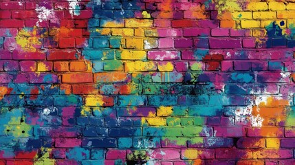 Abstract bright graffiti pattern. With bricks, paint drips, words in graffiti style. Graphic urban design for textiles, sportswear, prints.
