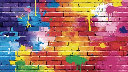Naklejka premium Abstract bright graffiti pattern. With bricks, paint drips, words in graffiti style. Graphic urban design for textiles, sportswear, prints. 