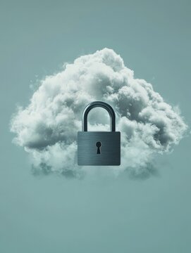 A visually striking cloud graphic featuring a padlock, symbolizing security and privacy in digital storage and cloud computing. Clouded. Illustration