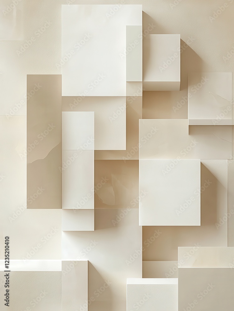 Poster abstract minimal beige and cream geometric block design with subtle shadows