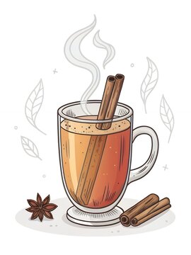 recommend clip art: Warm Spiced Apple Cider Drink in Glass Mug Cinnamon Sticks Star Anise