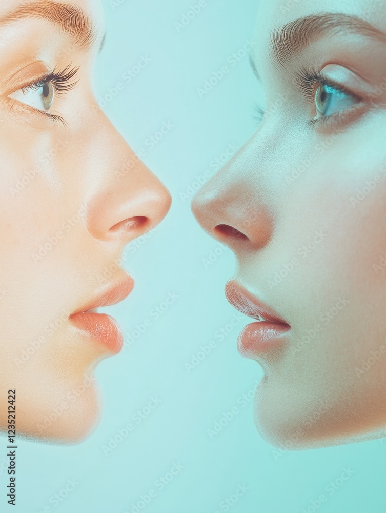 Poster two contrasting faces showcase the effects of aging beside youthful smoothness in modern portrait st